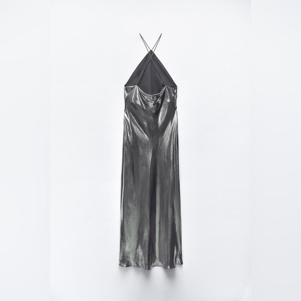 Zara Metallic Gunmetal Halter Maxi Dress. No tags, never worn. - Picture 9 of 12